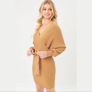 ⚡FINAL SALE! Camel Ribbed V-Neck Sweater Dress